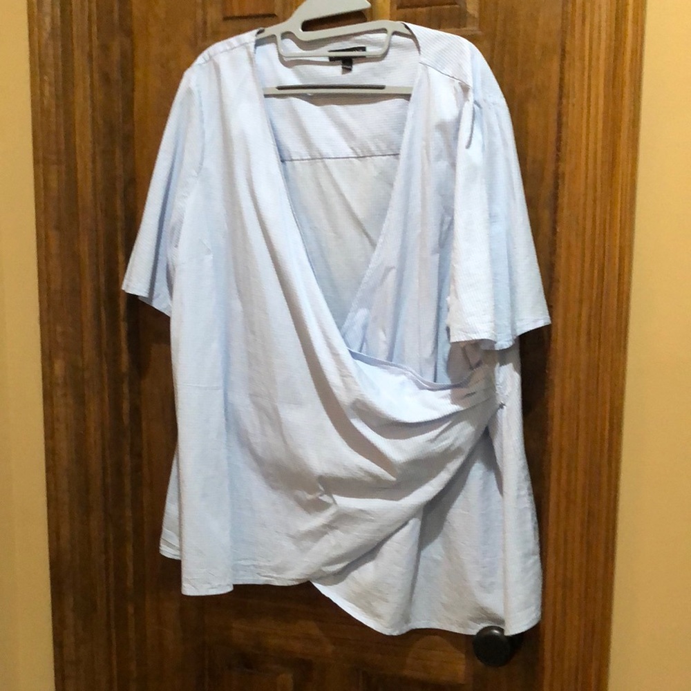 Lane Bryant, never worn, blue and white checked Crisscross short sleeve